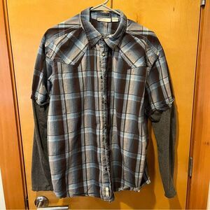 Dkny mens long sleeve button down shirt xl plaid blue